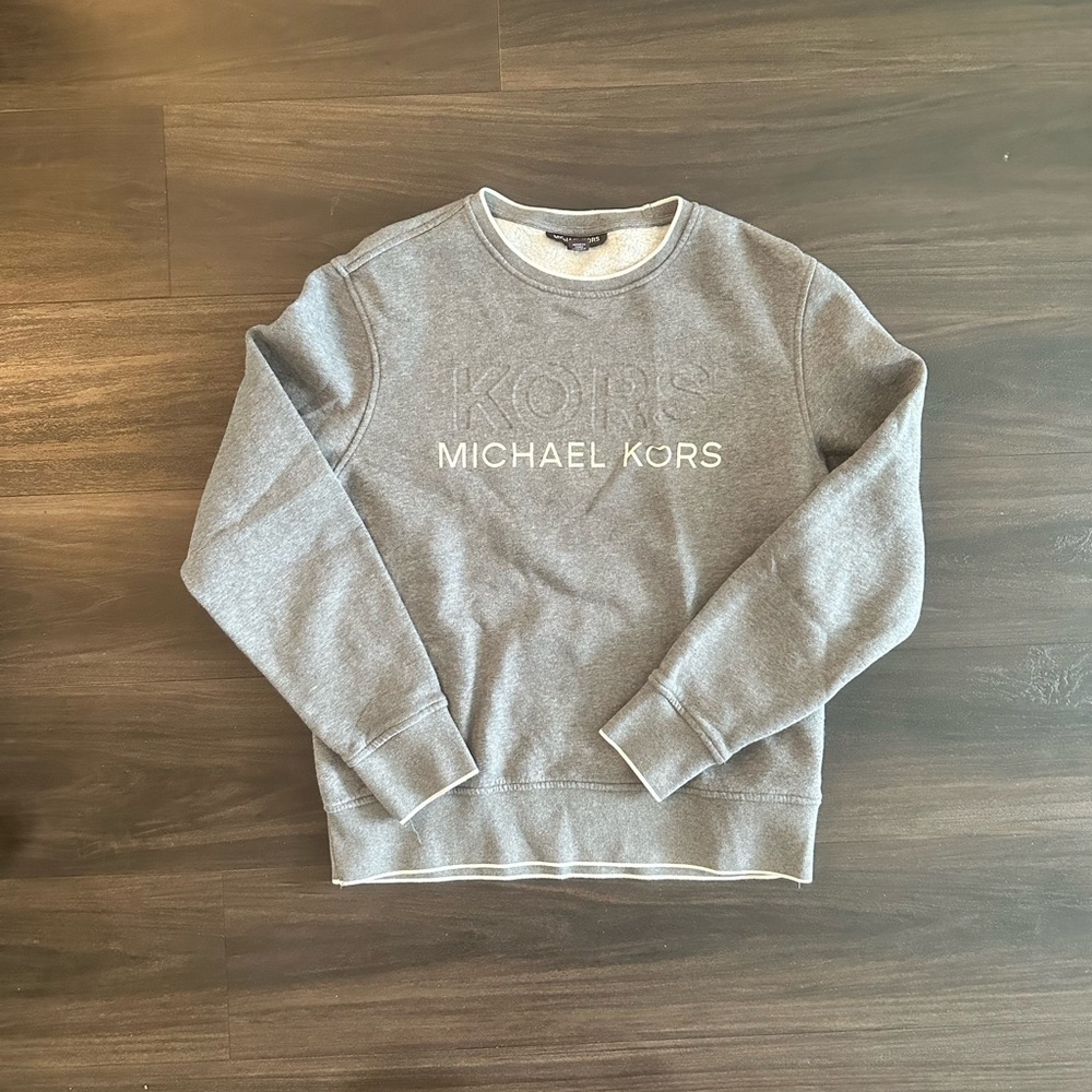 Michael Kors Gray Crewneck Sweater with Ribbed Cuffs